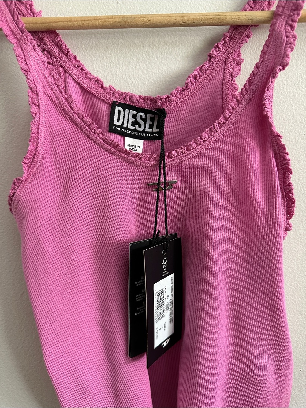 Diesel Pink Ribbed Fringe-Edge Tank - Picture 2 of 3